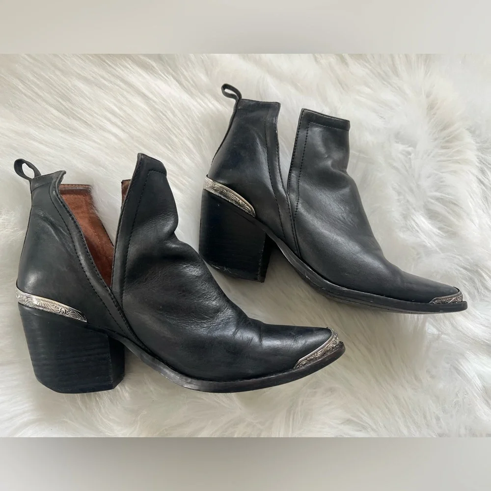 Jeffrey Campbell Cromwell - Black Ankle Boots with Silver Western Accents, 7.5